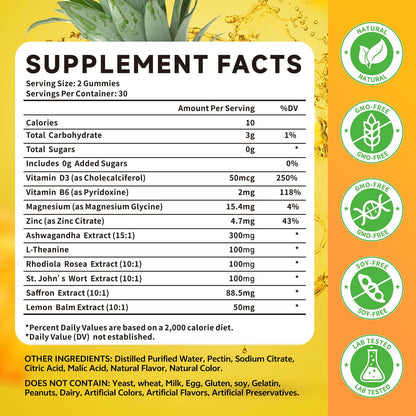 10-IN-1 Saffron Gummies – Sugar Free Mood & Focus Support (Pineapple, 120 Count)