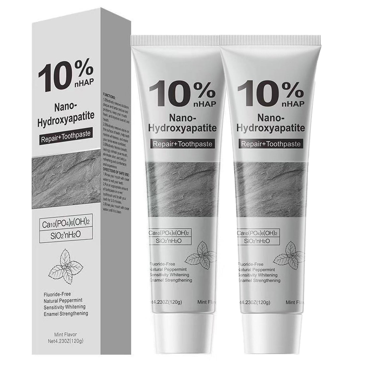 10% Nano Hydroxyapatite Toothpaste – Fluoride-Free Enamel Repair (2-Pack)