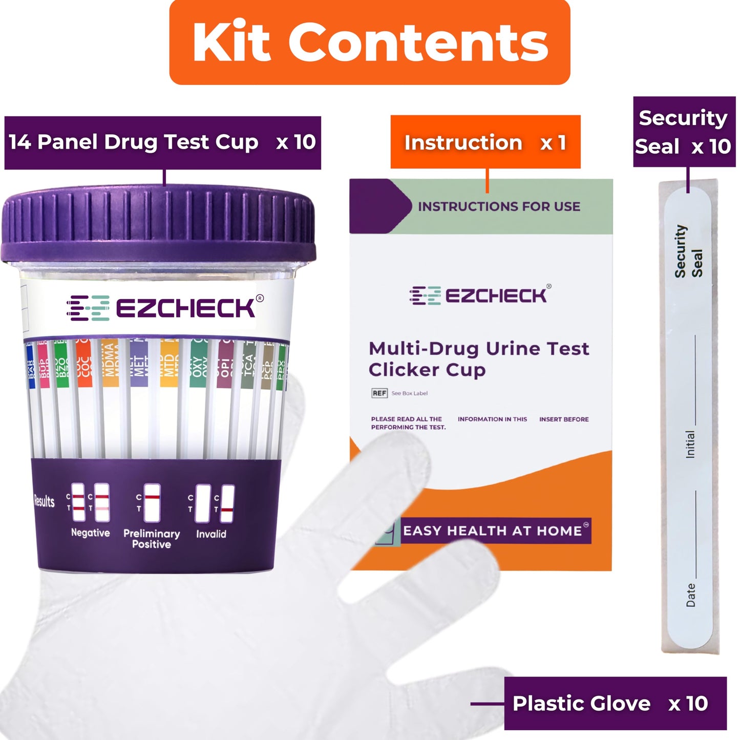 10 Test Cups - 14-Panel EZCHECK Urine Test Cup | At-Home 5-Minute Results | FSA/HSA Eligible