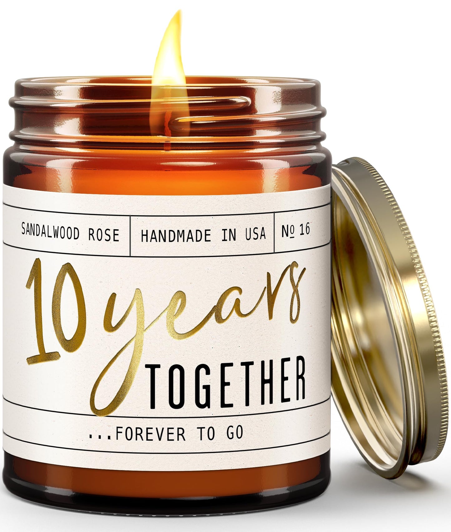 10 Year Anniversary Gift for Wife - Soy Candle, Sandalwood Rose | 50Hr Burn, USA Made