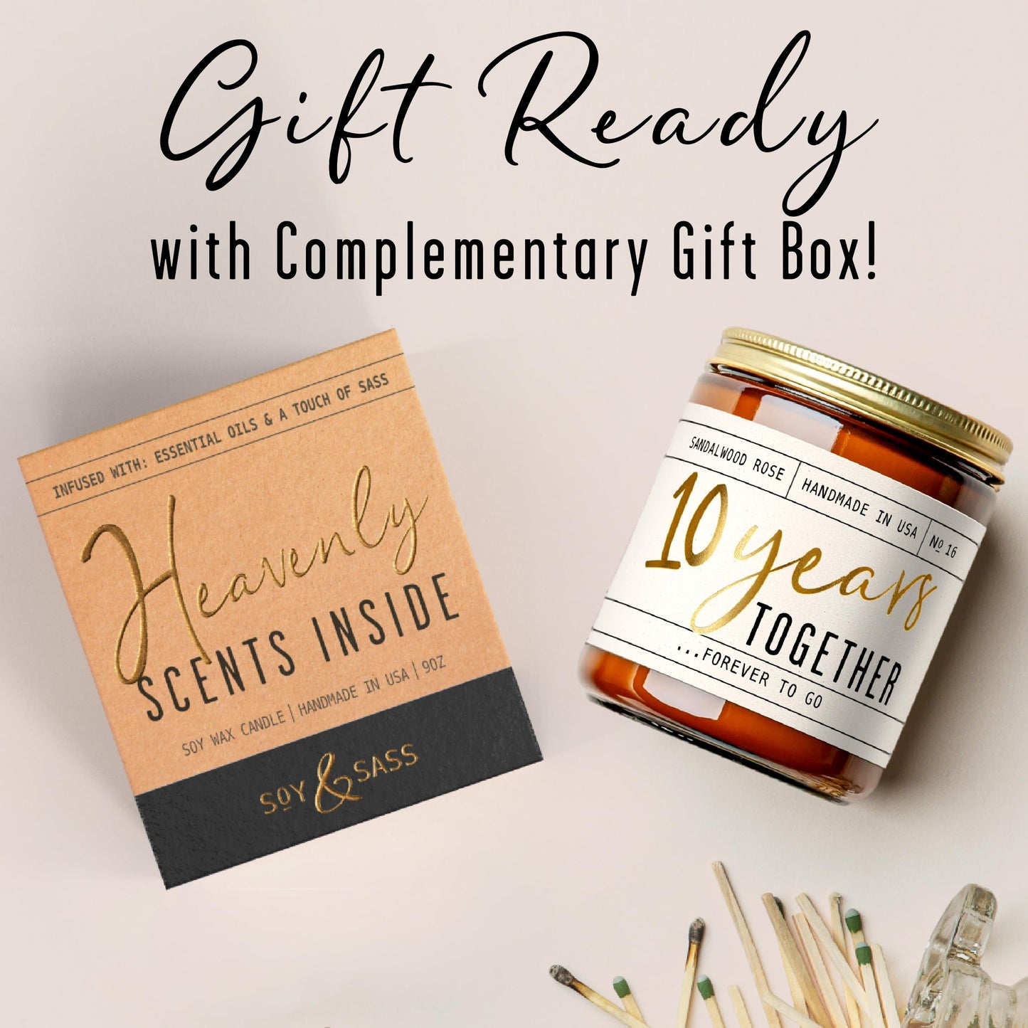 10 Year Anniversary Gift for Wife - Soy Candle, Sandalwood Rose | 50Hr Burn, USA Made