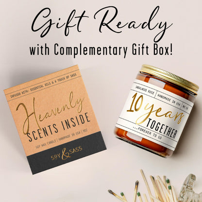 10 Year Anniversary Gift for Wife - Soy Candle, Sandalwood Rose | 50Hr Burn, USA Made