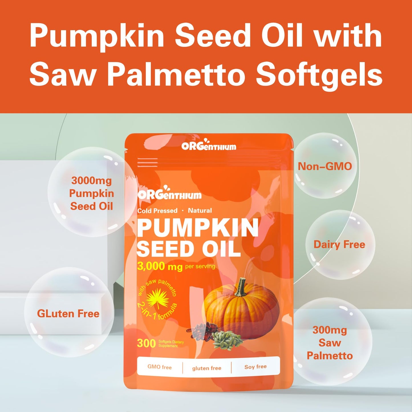 Pumpkin Seed Oil with Saw Palmetto 3000mg | 300 Softgels | Cold Pressed