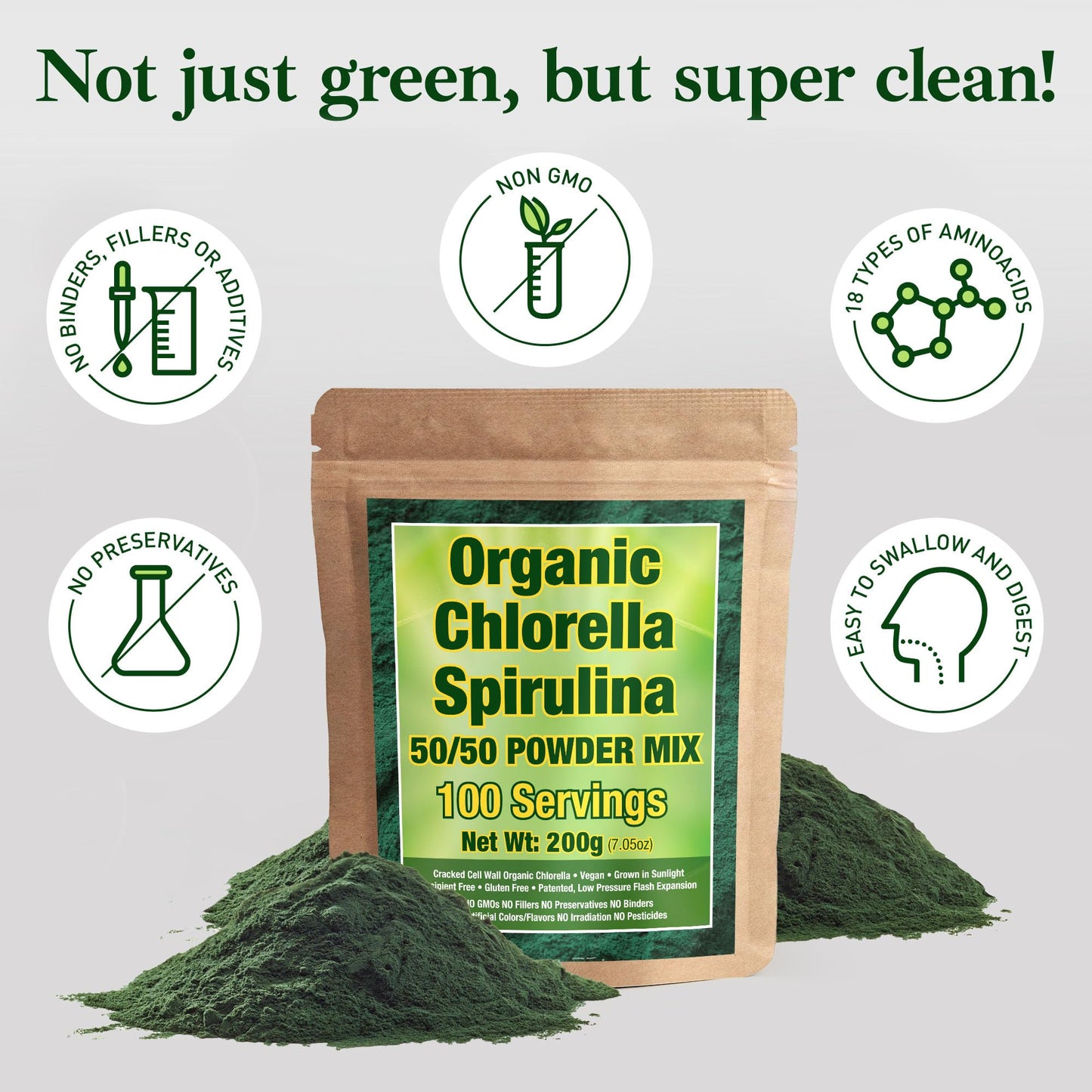 Good Natured Organic Spirulina & Chlorella 50/50 Powder – 3 Month Supply | Vegan & Non-GMO