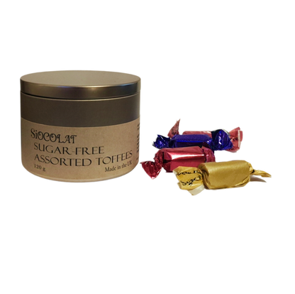 Siocolat Sugar Free Assorted Toffees in Tin 120g