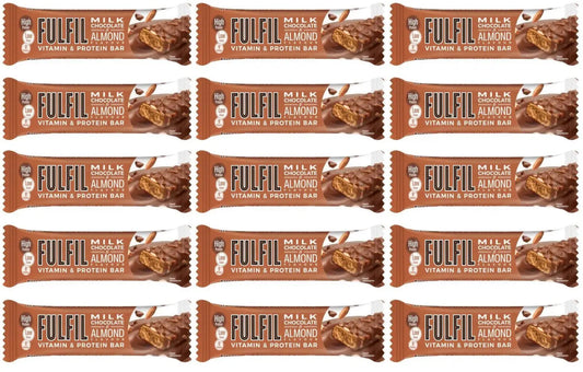 15 x Fulfil Milk Chocolate & Almond Flavour Vitamin & Protein Bar 55G British Grocery