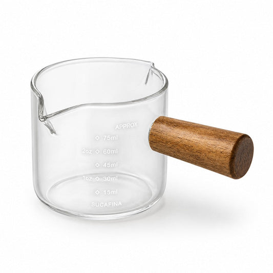 100ml Glass Espresso Measuring Cup with Wooden Handle KNOCDIC®