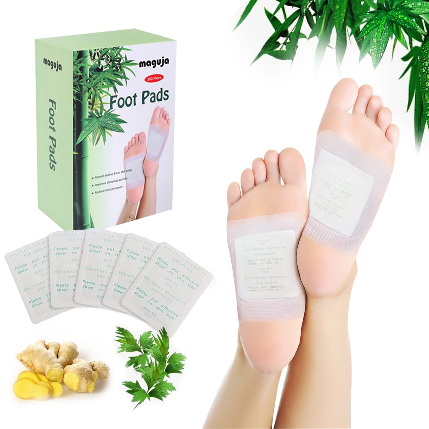 100Pads Natural Bamboo Vinegar Ginger Foot Pads – Travel or Home Use