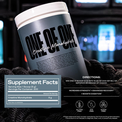 ONE OF ONE Creatine Monohydrate Powder – Pure Micronized, Unflavored, 200 Servings