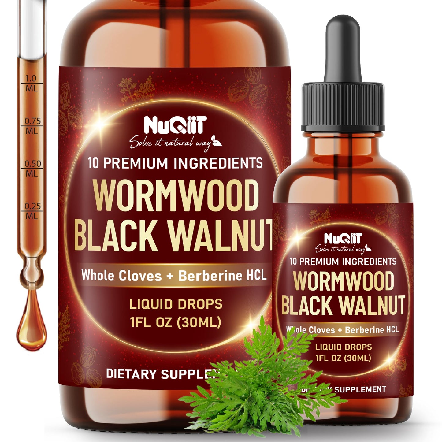 10in1 Wormwood Liquid Drops with Wormwood, Black Walnut, Whole Cloves, Berberine, Milk Thistle, Turmeric, Ginger, Milk Thistle and More - 30ml Liquid Drops for 30Days