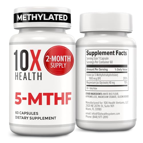 10X Health 5-MTHF Methylfolate with Magnesium | 60 Capsules BritishVita | Premium UK Vitamins & Wellness Supplements