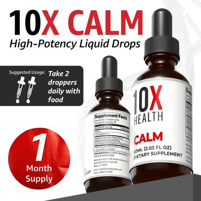 10X Health Calm L Theanine Drops – 100mg L Theanine & 100mg GABA, 2.03 fl oz