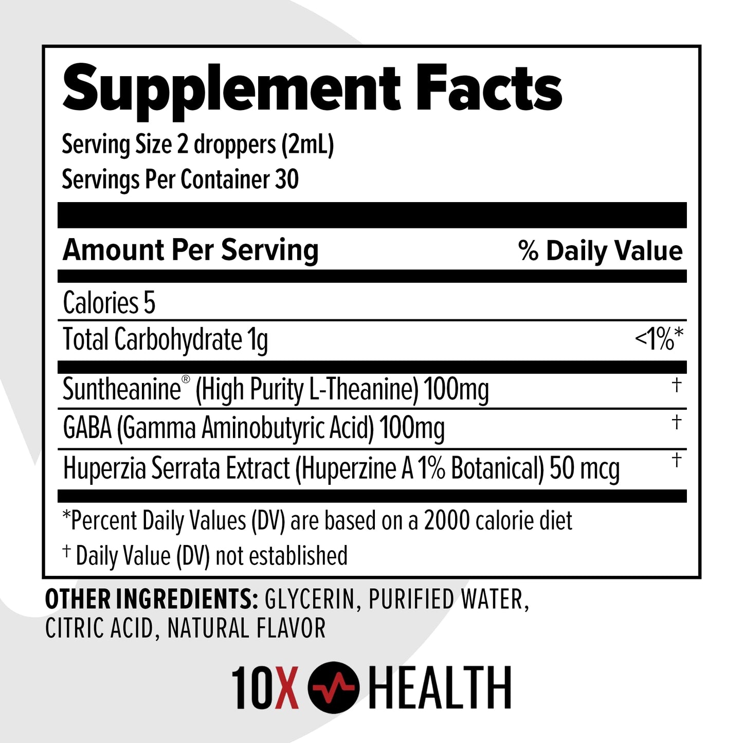 10X Health Calm L Theanine Drops – 100mg L Theanine & 100mg GABA, 2.03 fl oz