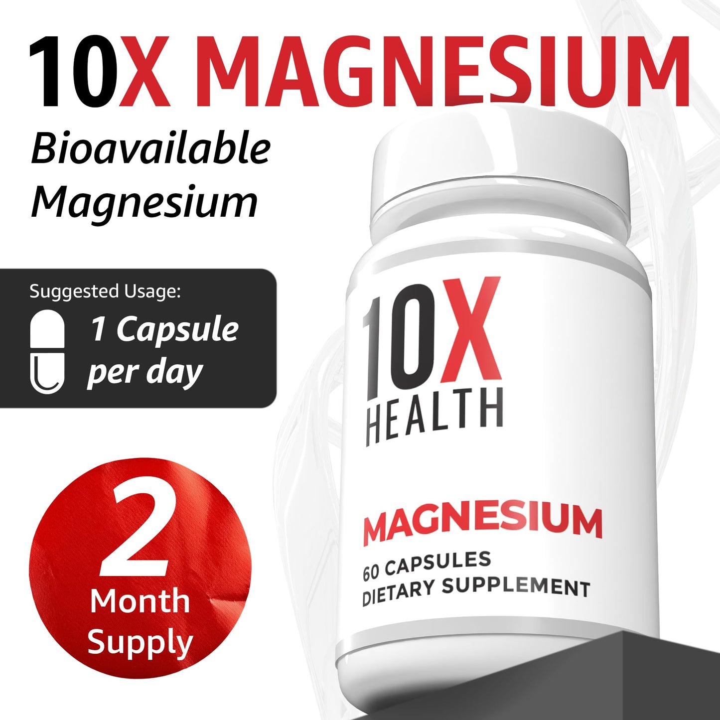 10X Health Magnesium Supplements – High-Absorption Magnesium Citrate for Sleep, Muscle & Heart Health – 60 Capsules