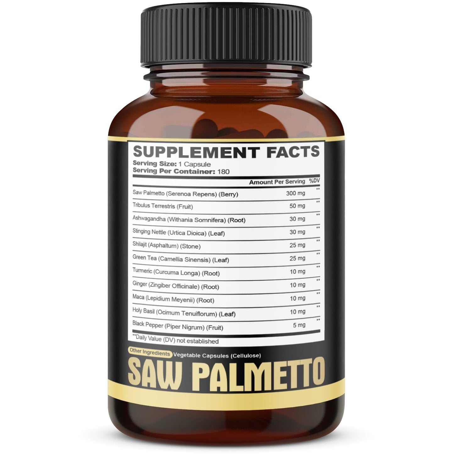11in1 Saw Palmetto Capsules with Ashwagandha - Prostate & Hair Support - 180 Count (6-Month Supply)