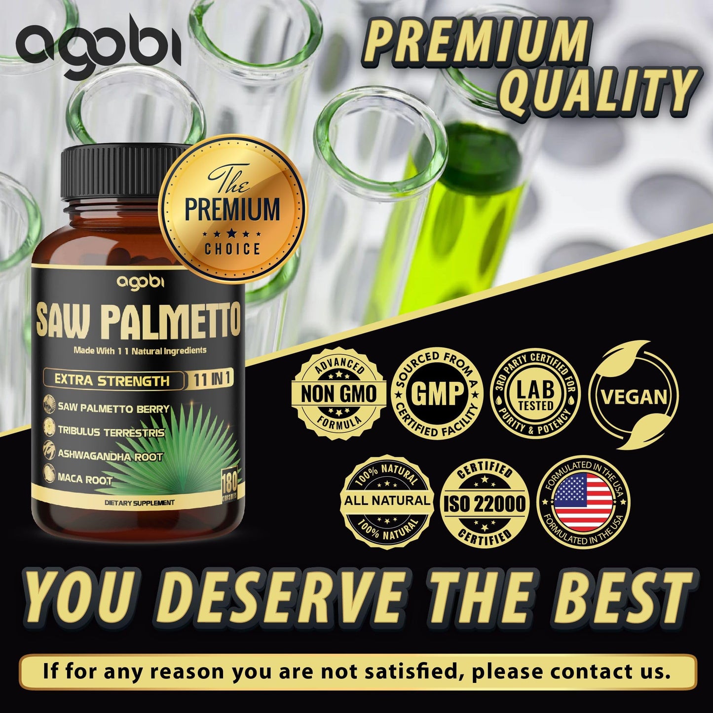 11in1 Saw Palmetto Capsules with Ashwagandha - Prostate & Hair Support - 180 Count (6-Month Supply)