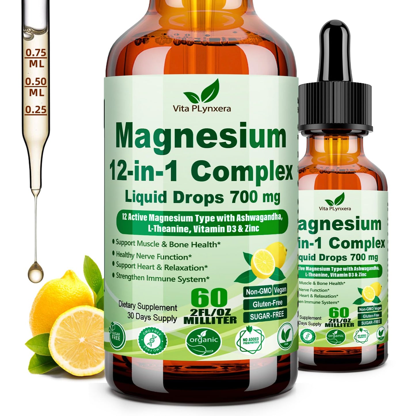 12-in-1 Magnesium Complex Liquid Drops – Chelated Mg with D3, Ashwagandha, Theanine, Zinc