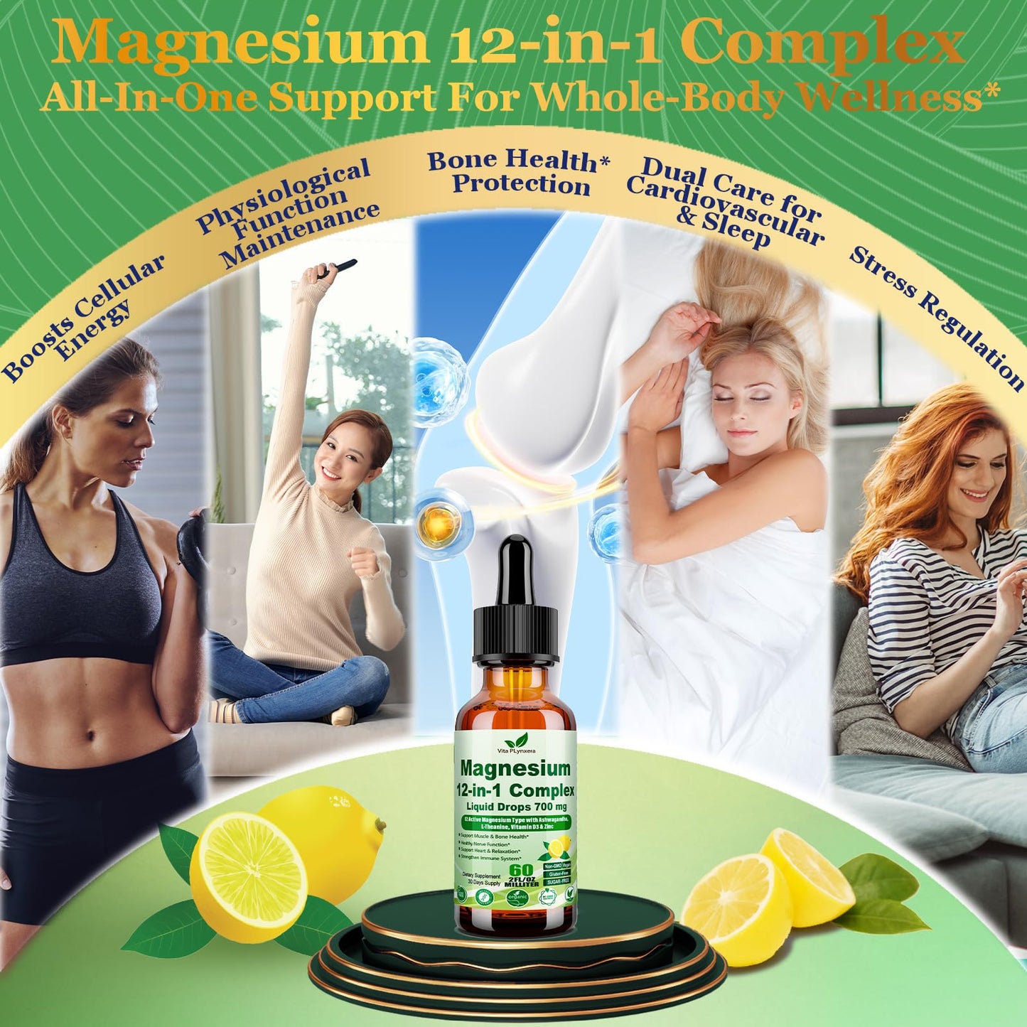 12-in-1 Magnesium Complex Liquid Drops – Chelated Mg with D3, Ashwagandha, Theanine, Zinc