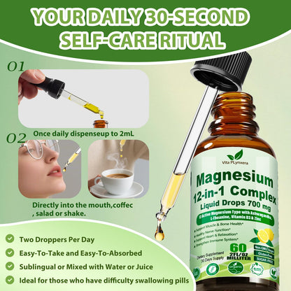 12-in-1 Magnesium Complex Liquid Drops – Chelated Mg with D3, Ashwagandha, Theanine, Zinc