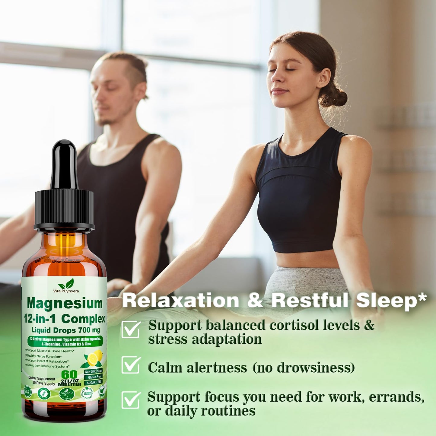 12-in-1 Magnesium Complex Liquid Drops – Chelated Mg with D3, Ashwagandha, Theanine, Zinc