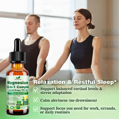 12-in-1 Magnesium Complex Liquid Drops – Chelated Mg with D3, Ashwagandha, Theanine, Zinc