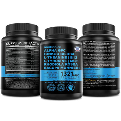 12-in-1 Nootropic Ginkgo Biloba for Brain Support - 60ct, Non-Caffeinated 1321mg