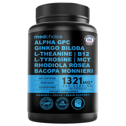 12-in-1 Nootropic Ginkgo Biloba for Brain Support - 60ct, Non-Caffeinated 1321mg