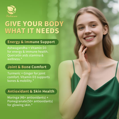 12-in-1 Organic Moringa Drops with Ashwagandha, Turmeric, Quercetin | 98% Absorption Liposomal 30:1 Extract for Energy Immunity Joints