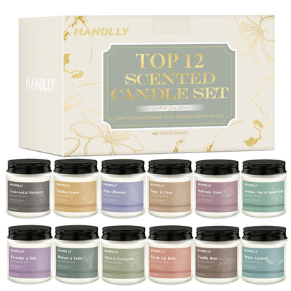 12 Pack Natural Soy Candles Gift Set – Aromatherapy Home Scents (Lavender, Vanilla, Rose & Eucalyptus)