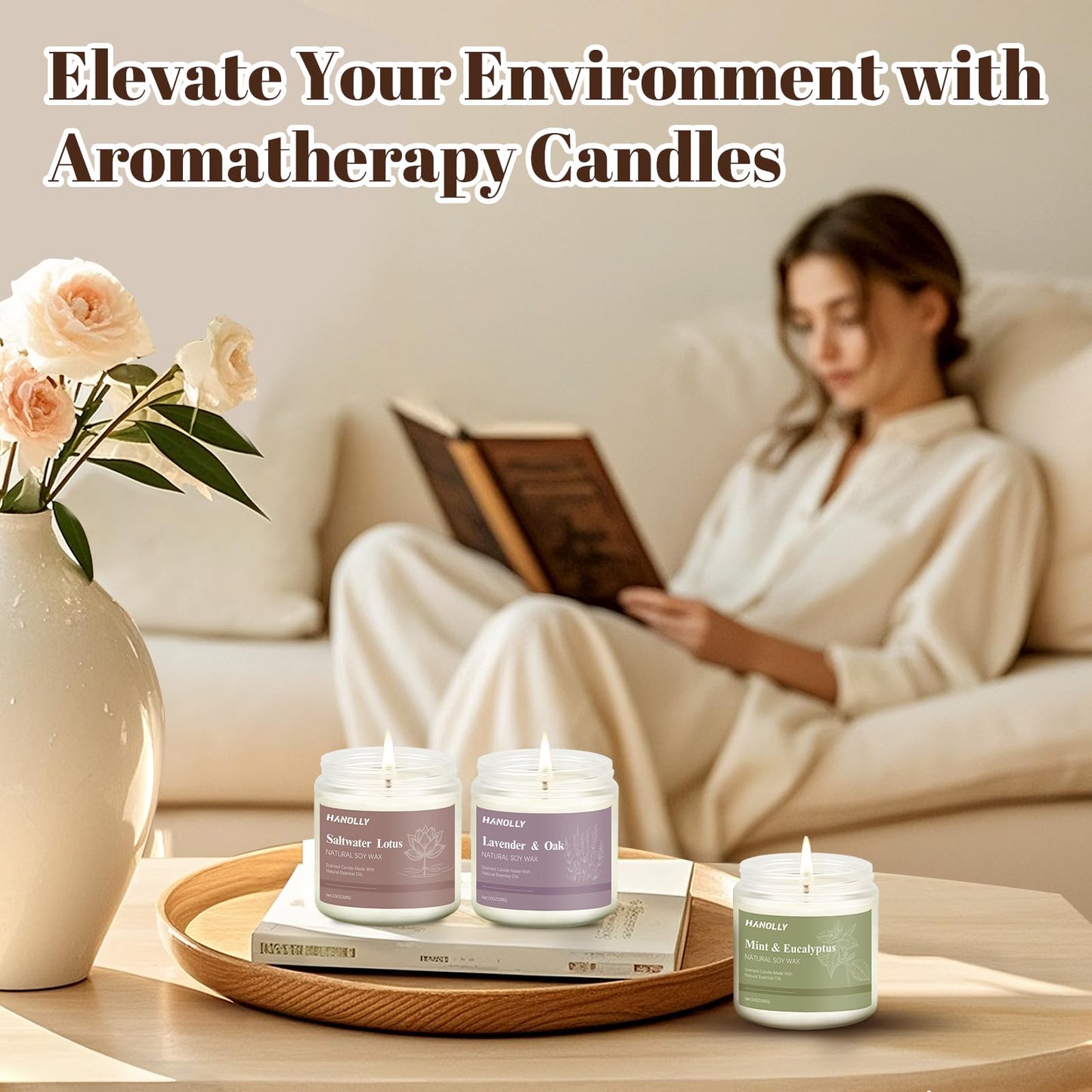 12 Pack Natural Soy Candles Gift Set – Aromatherapy Home Scents (Lavender, Vanilla, Rose & Eucalyptus)