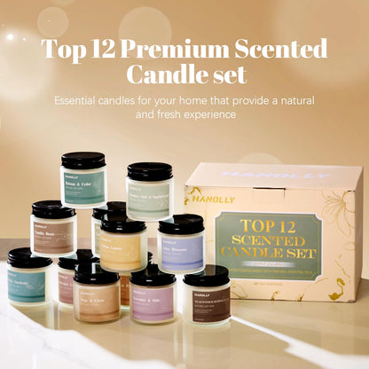 12 Pack Natural Soy Candles Gift Set – Aromatherapy Home Scents (Lavender, Vanilla, Rose & Eucalyptus)