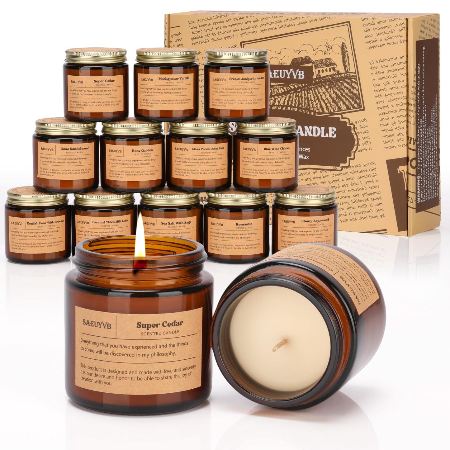 12 Pack Candles for Home Scented – Natural Soy Amber Jar Aromatherapy Gift Set