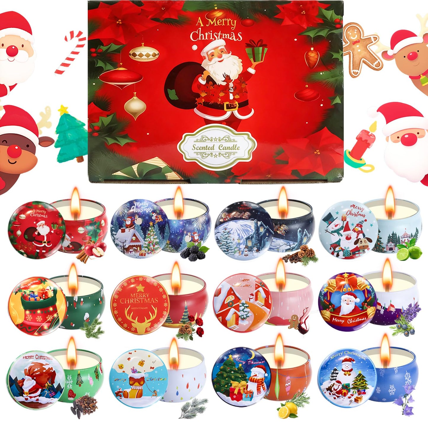 12 Pack Christmas Scented Candles – Natural Soy Wax Aromatherapy Gift Set
