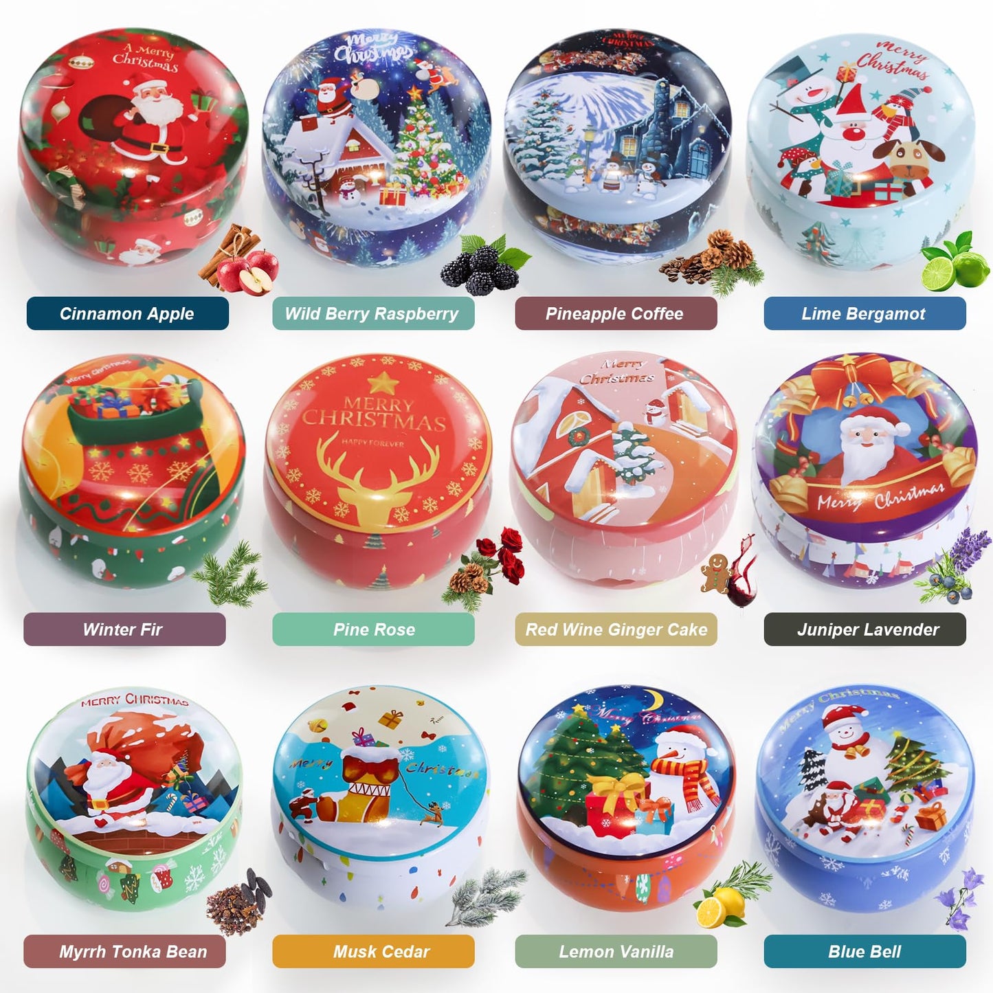 12 Pack Christmas Scented Candles – Natural Soy Wax Aromatherapy Gift Set