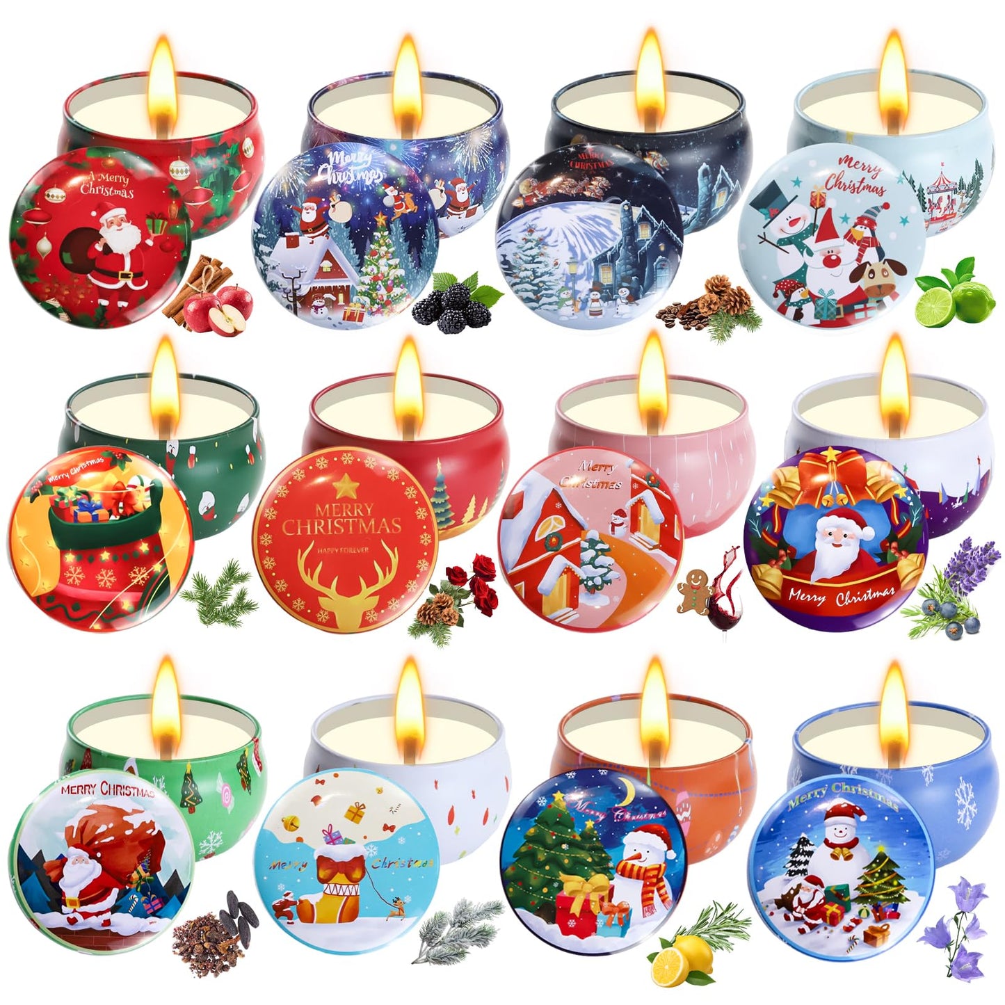 12 Pack Christmas Scented Candles – Natural Soy Wax Aromatherapy Gift Set