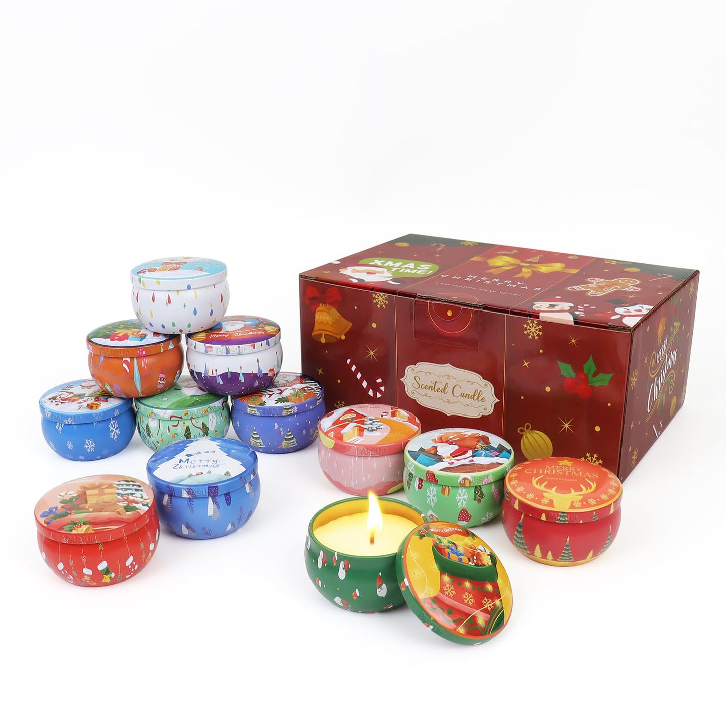 12 Pack Christmas Scented Candles – 2.5oz Jars, 12 Fragrances, 12-Hour Burn Time, Gift for Mom, Grandma, Teacher, Coworkers