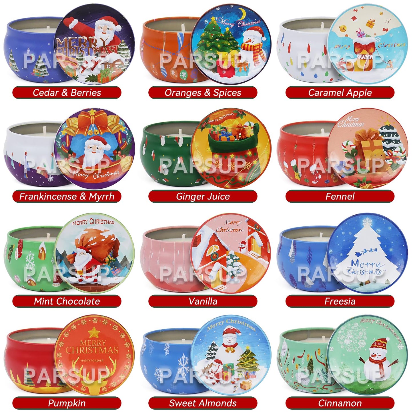 12 Pack Christmas Scented Candles – 2.5oz Jars, 12 Fragrances, 12-Hour Burn Time, Gift for Mom, Grandma, Teacher, Coworkers