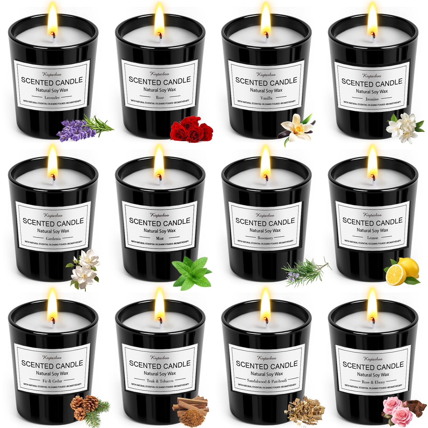 12 Pack Scented Candles Gift Set – Natural Soy Wax, 180h Total Burn Time