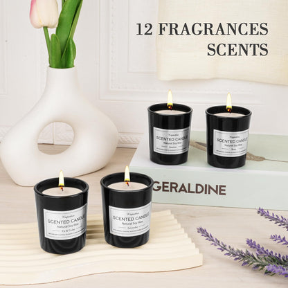 12 Pack Scented Candles Gift Set – Natural Soy Wax, 180h Total Burn Time