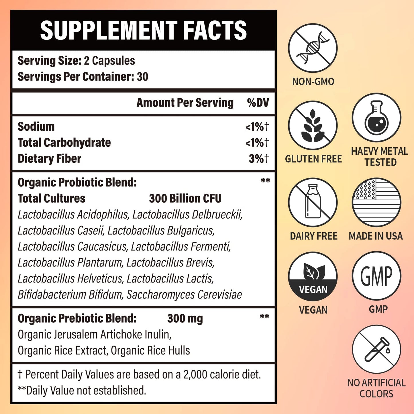 300 Billion CFU Probiotics - Gut Health, 12 Strains + Prebiotic, 60 Caps