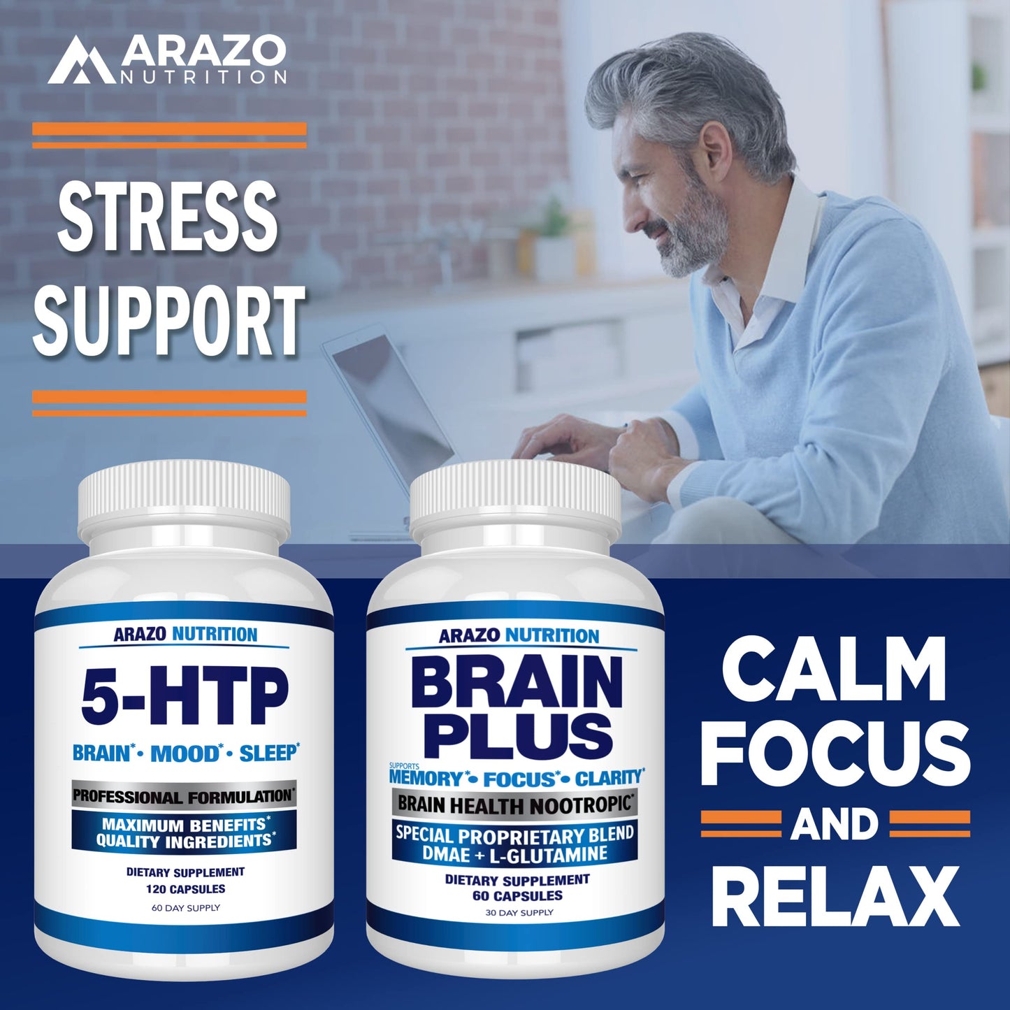 5-HTP 200 mg Plus Calcium – Mood & Sleep Support | 120 Capsules | Arazo Nutrition