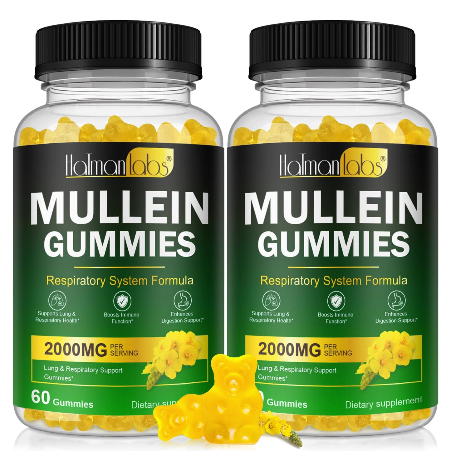 120 Count Mullein Gummies for Lungs – Pear Flavor, 2000 MG Mullein Leaf Extract