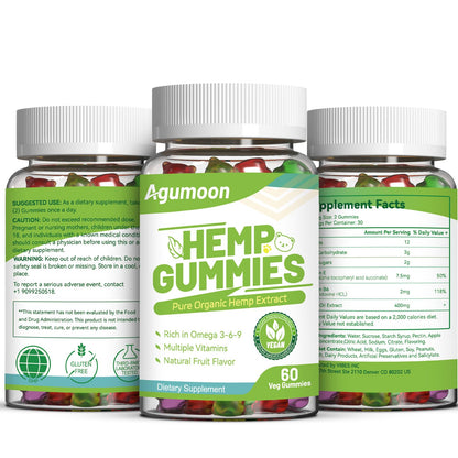 Hemp Gummies 2 Packs - High Potency Relaxing Edibles with Natural Hemp Oil Extract — Vegan, Low Sugar, Non-GMO, 120 Counts