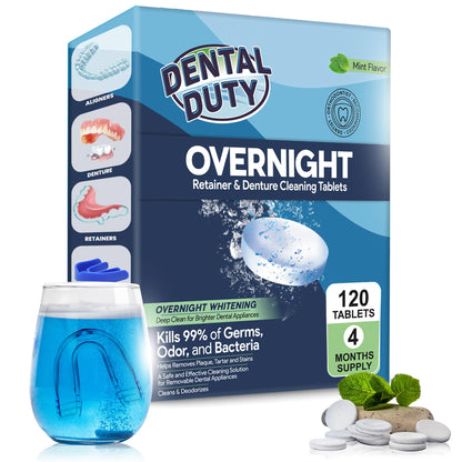 120 Overnight Retainer & Denture Cleaning Tablets – Extra Strength