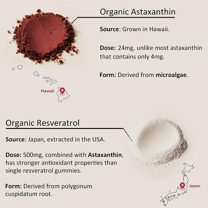 Sugar-Free Astaxanthin 24mg Gummies with Resveratrol – Vegan, Non-GMO, 120 Servings