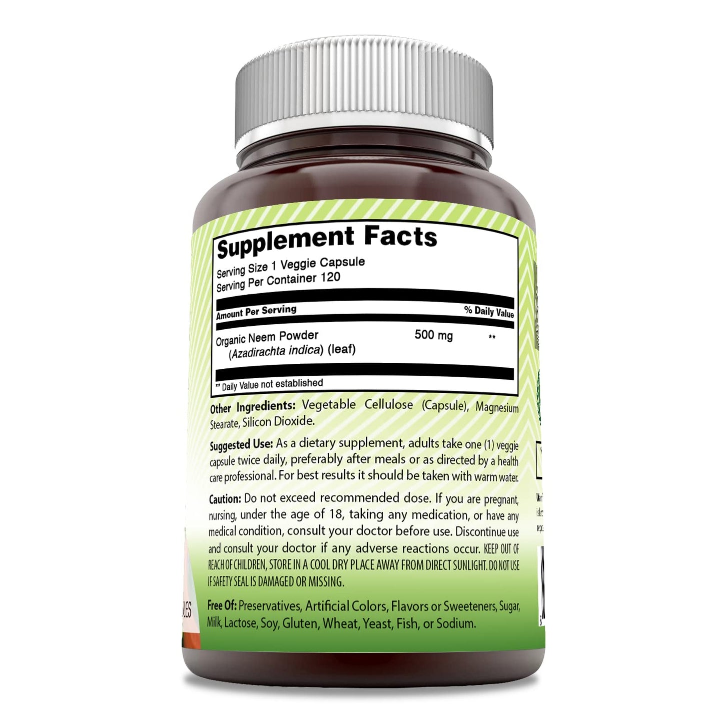 Amazing India Neem 500mg Supplement - 120 Veggie Capsules | Non-GMO, Gluten-Free, Made in USA