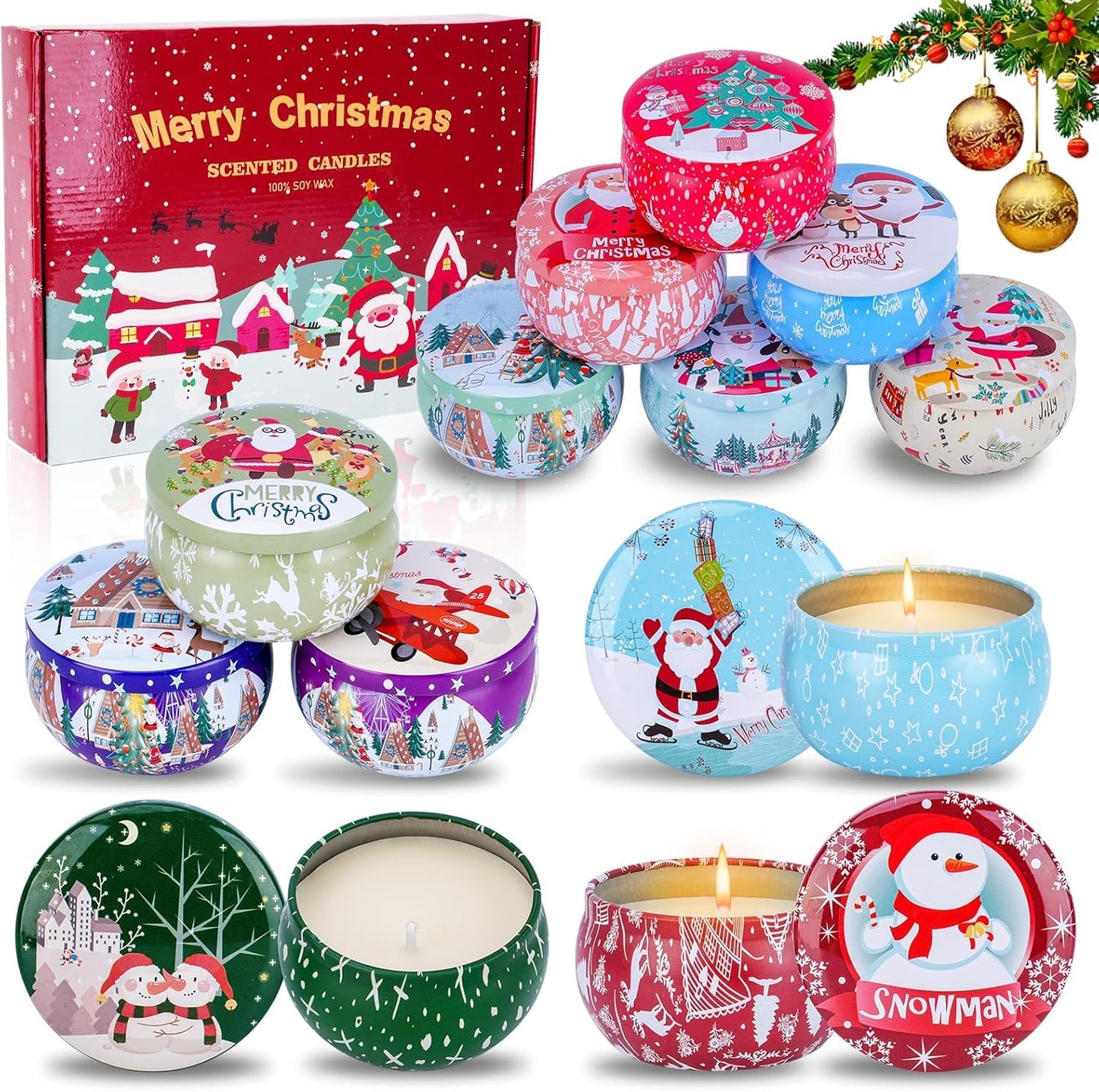 12PCS Christmas Scented Candles Gift Set for Women - Aromatherapy Soy Wax Candles (2.5oz Jars)