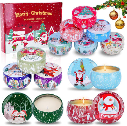 12PCS Christmas Scented Candles Gift Set for Women - Aromatherapy Soy Wax Candles (2.5oz Jars)