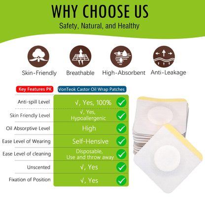 12Pcs Hypoallergenic Castor Oil Pack Wraps – Disposable 3.2x3.2 in, Self-Adhesive (White)