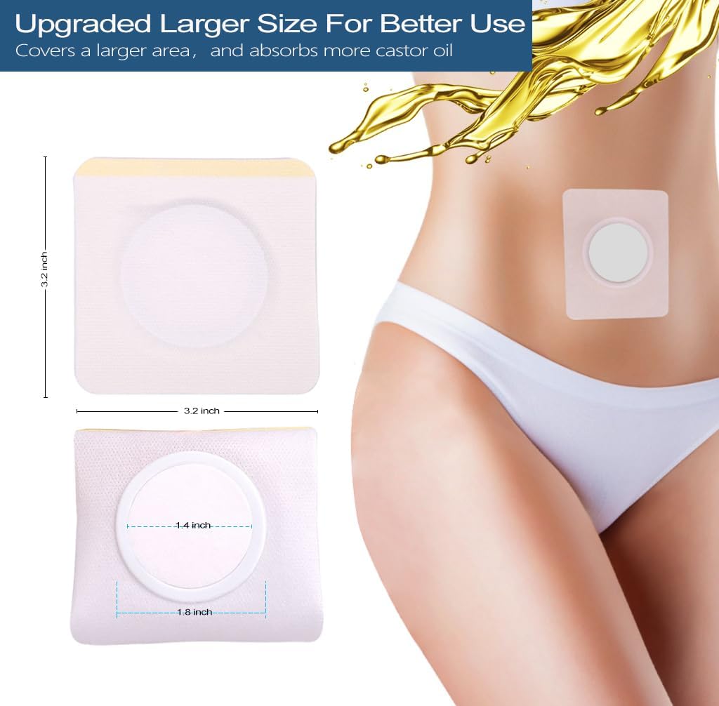 12Pcs Hypoallergenic Castor Oil Pack Wraps for Belly Button – Disposable, Self-Adhesive, 3.2 x 3.2 in White